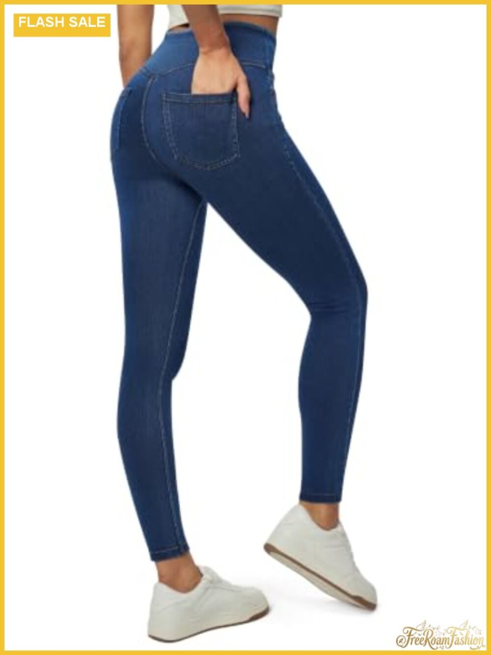 High Waist Pull On Jeggings with Pockets, Ultra Stretch Skinny Jean Leggings